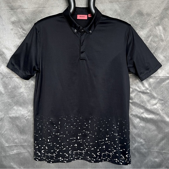 Hugo Boss Sz L Red Label short sleeve silky black polo shirt NWOT button collar - Picture 2 of 10